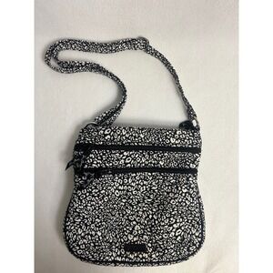 Leopard Print Vera Bradley Womens Medium Black White Triple Zip Hipster Bag